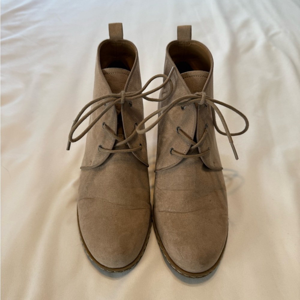 Annabelle Taupe Lace Up Wedge Boots